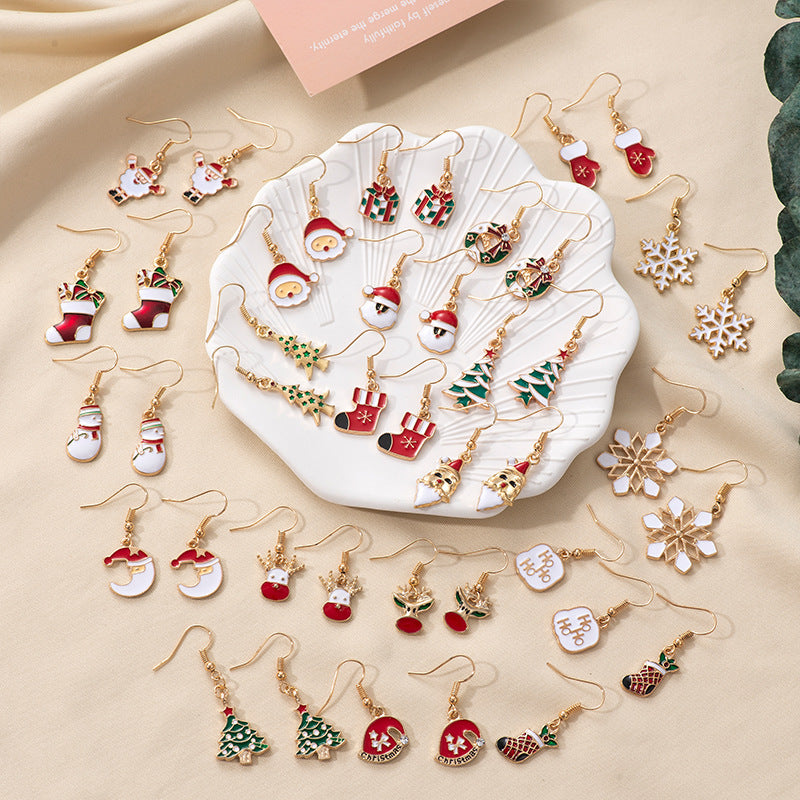 Wholesale Christmas Earrings Green and Red Oil Drop Earrings Elk Santa Claus Earrings ACC-ES-Zhey005