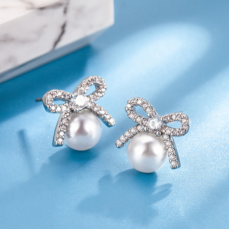 Wholesale Butterfly Zircon Pearl Earrings