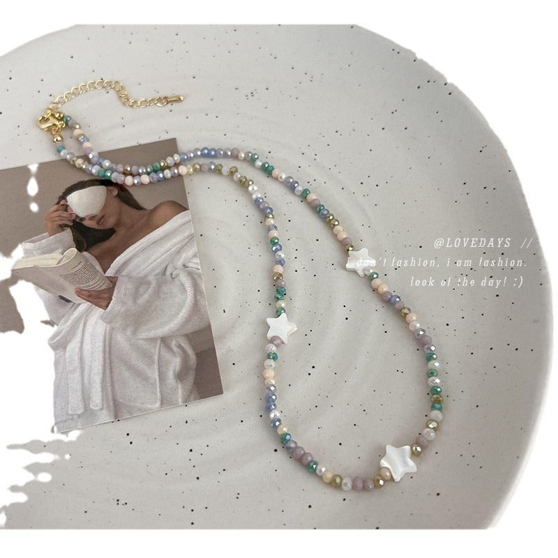 Wholesale Color Beaded Five-pointed Star Necklace