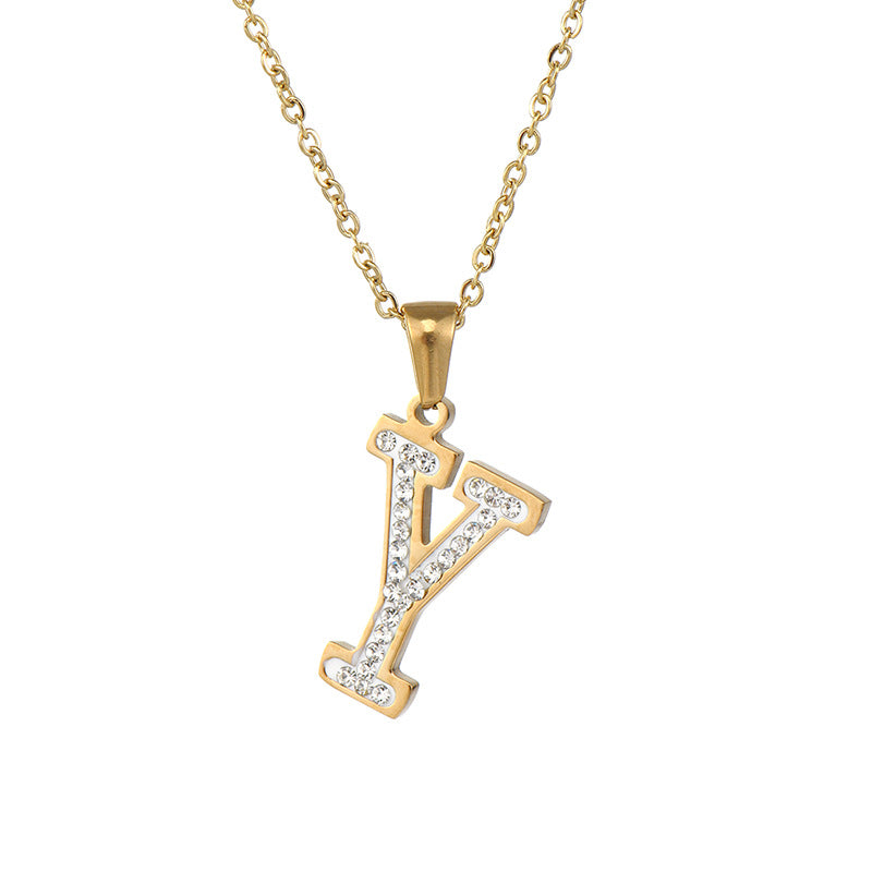 Wholesale  stainless steel diamond letter necklace