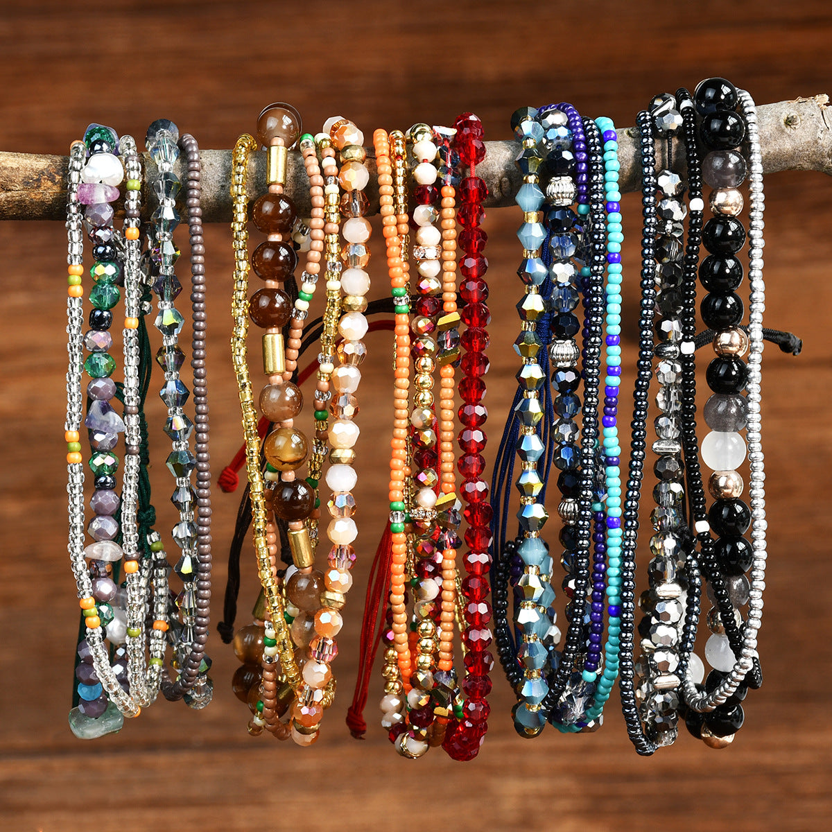 Wholesale Geometric Multi-Layer Woven Colorful Crystal Bead Bracelet,  Women' s Fashion Jewelry Gift for Boutique Resale