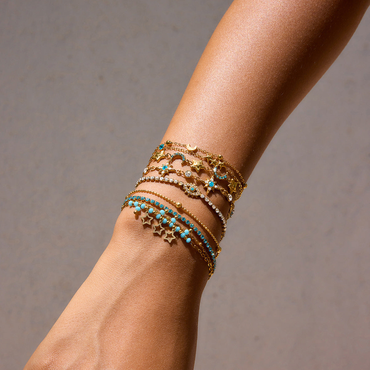 Wholesale Stainless steel star and demon eye bracelet with cubic zirconia