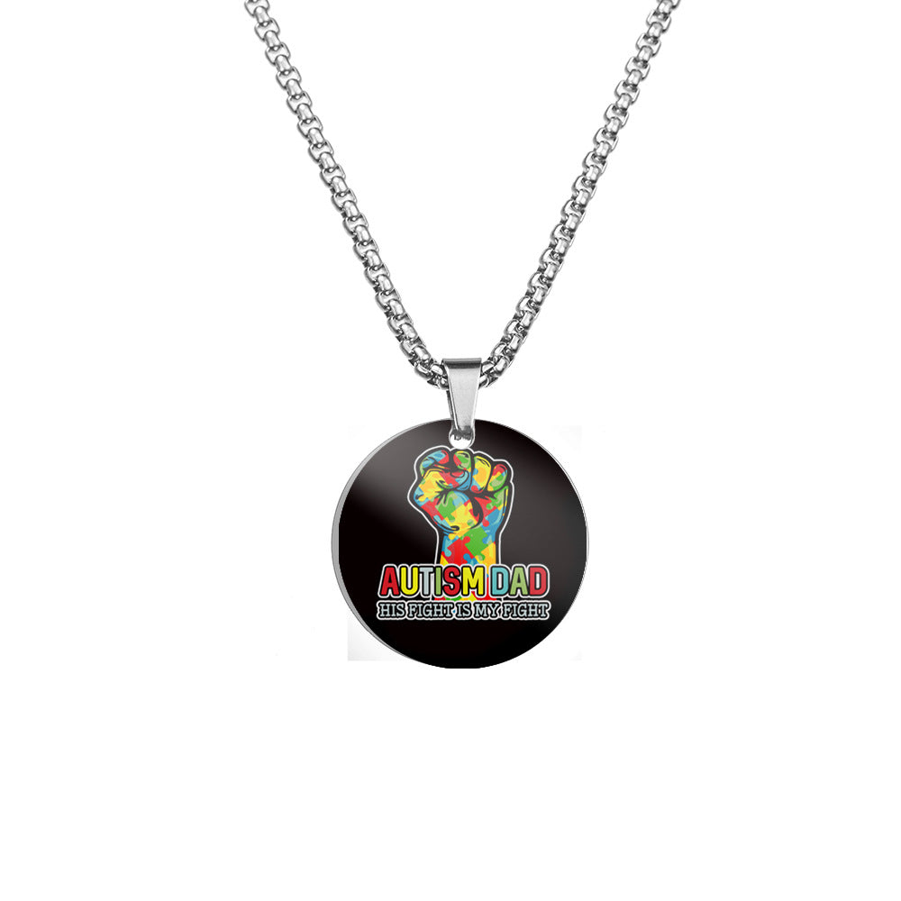 Wholesale Autism DAD Color Printed Pendant Stainless Steel Necklace Father's Day ACC-NE-HuanYu003