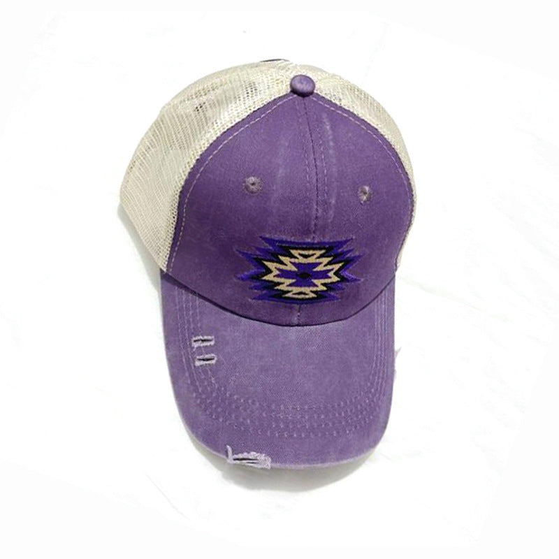 Wholesale  Opening Ponytail Duck Tongue Mesh Cap Embroidered Washed Baseball Cap