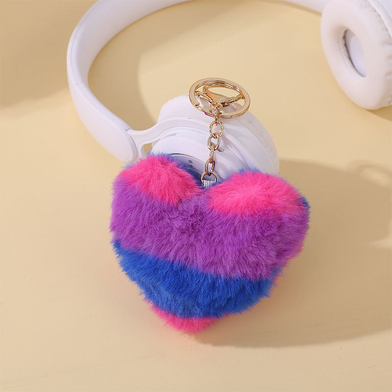 Wholesale 5PCS Multicolor leopard print fur ball keychain peach heart pendant bag plush jewelry pendant