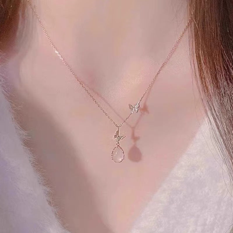 Wholesale Pink butterfly pendant necklace