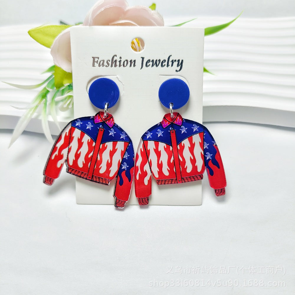 Wholesale American Independence Day Earrings Red White and Blue Flag Series Acrylic Sheet Earrings ACC-ES-Qiyu009