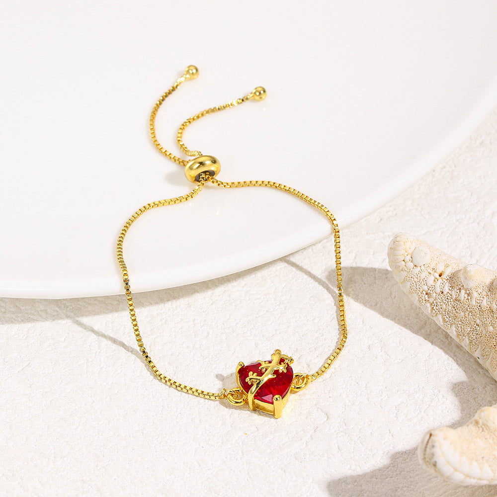 Wholesale  Red Crown Heart Double-Hole Adjustable Bracelet
