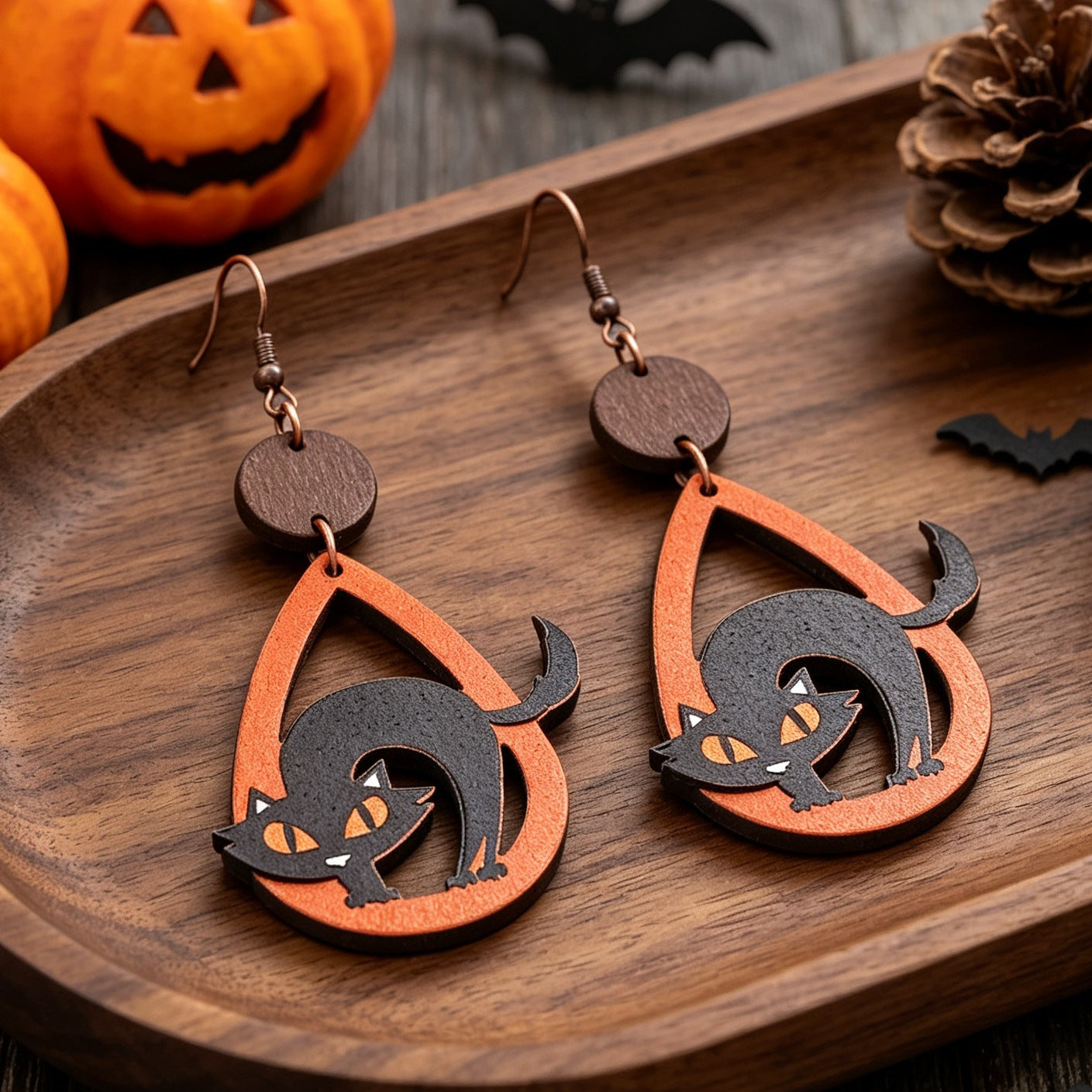 Wholesale Vintage Black Cat Drop Earrings  Openwork Pendant Earrings For Party Wear Boutique Resale Jewelry Accessory