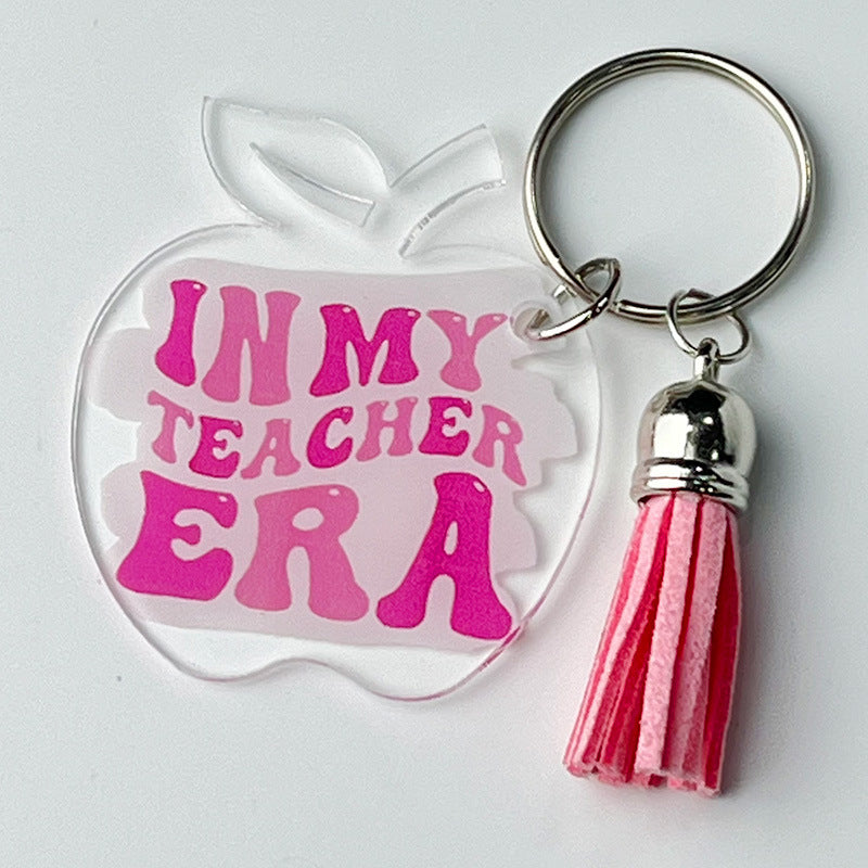 Wholesale of 2pcs/pack Teacher Gifts, Thank-you Text, Apple, Sunflower, Tassels Acrylic Keychain ACC-KC-HY012