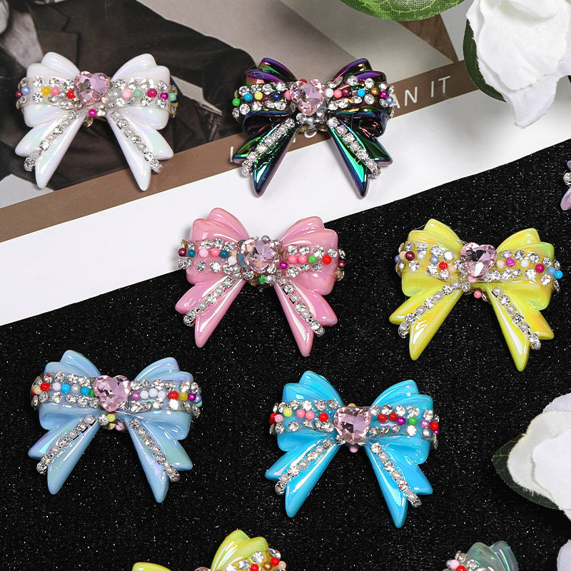 Wholesale of 5pcs Water Diamond UV Plated Colored Bow Acrylic Beads ACC-BDS-BLG011