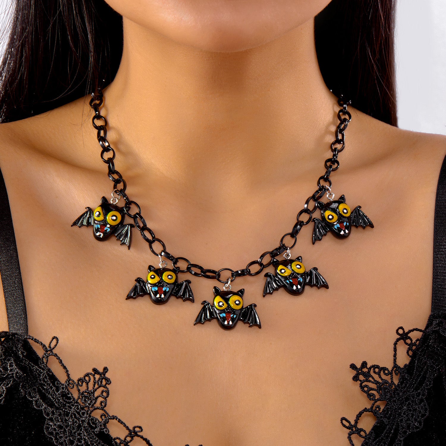 Wholesale Halloween Series Necklaced Creative Ghost Face White Background Printed Necklaces