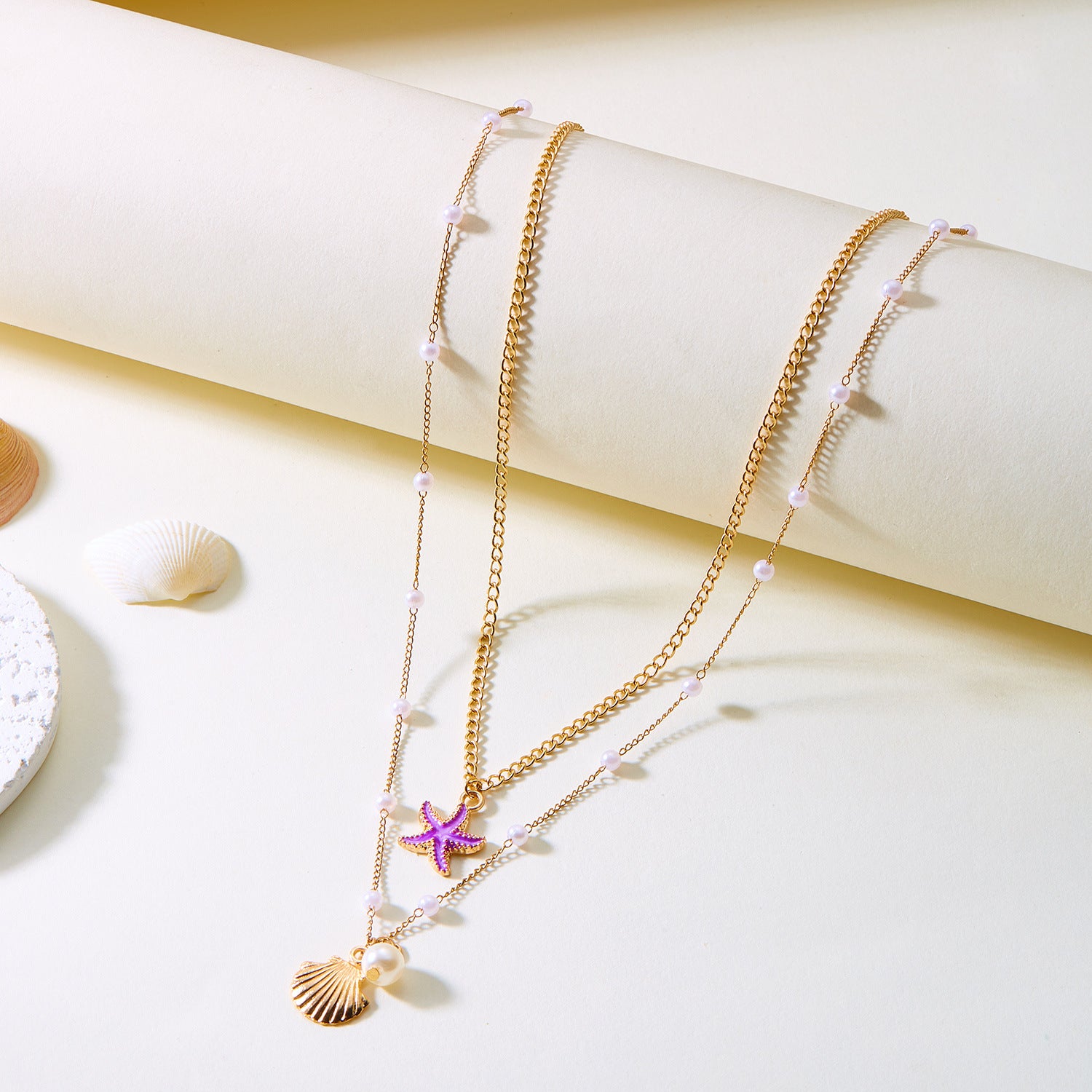 Großhandel Sommer Reisperlen Halskette modische All-Match-Doppelschichtkette