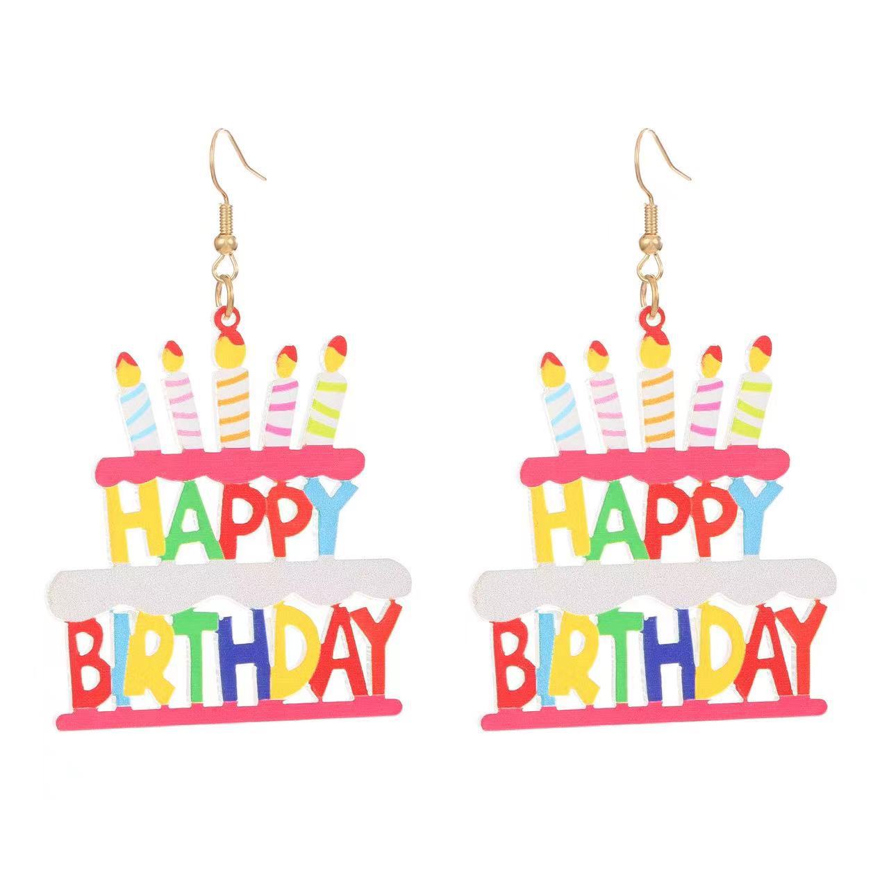 Wholesale  Acrylic Earrings Happy Birthday Color Letters  Earrings Accessories