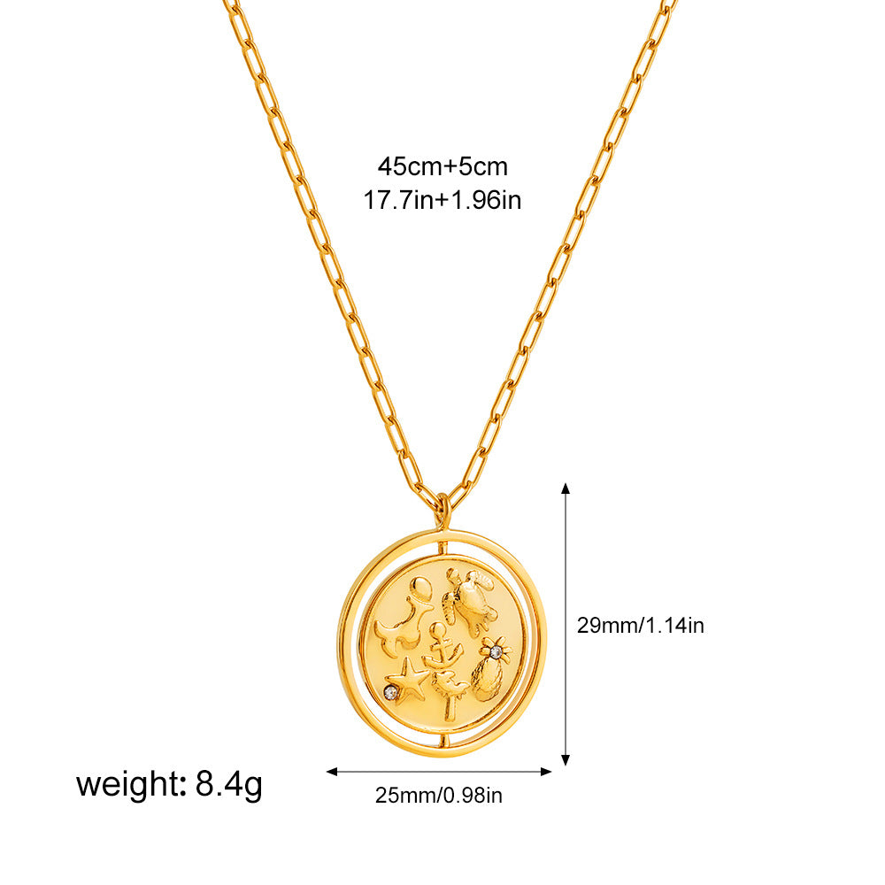 Wholesale  18K gold double-sided flip pendant sun inlaid diamond relief necklace