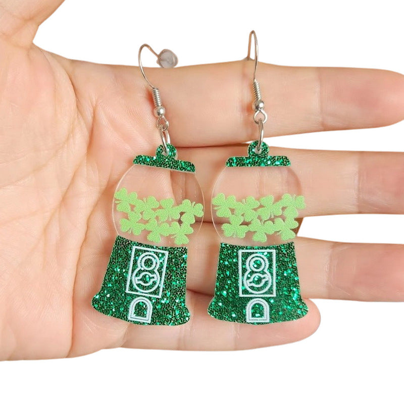 Wholesale Irish St. Patrick's Day Acrylic Green Shamrock Earrings ACC-ES-XueP045