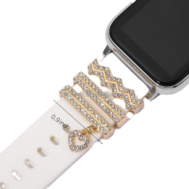 Wholesale Gold Heart Rhinestone Pendant Charms 3 Piece Set For Watch Band Chic Fashion Accessory Gift And Everyday Use