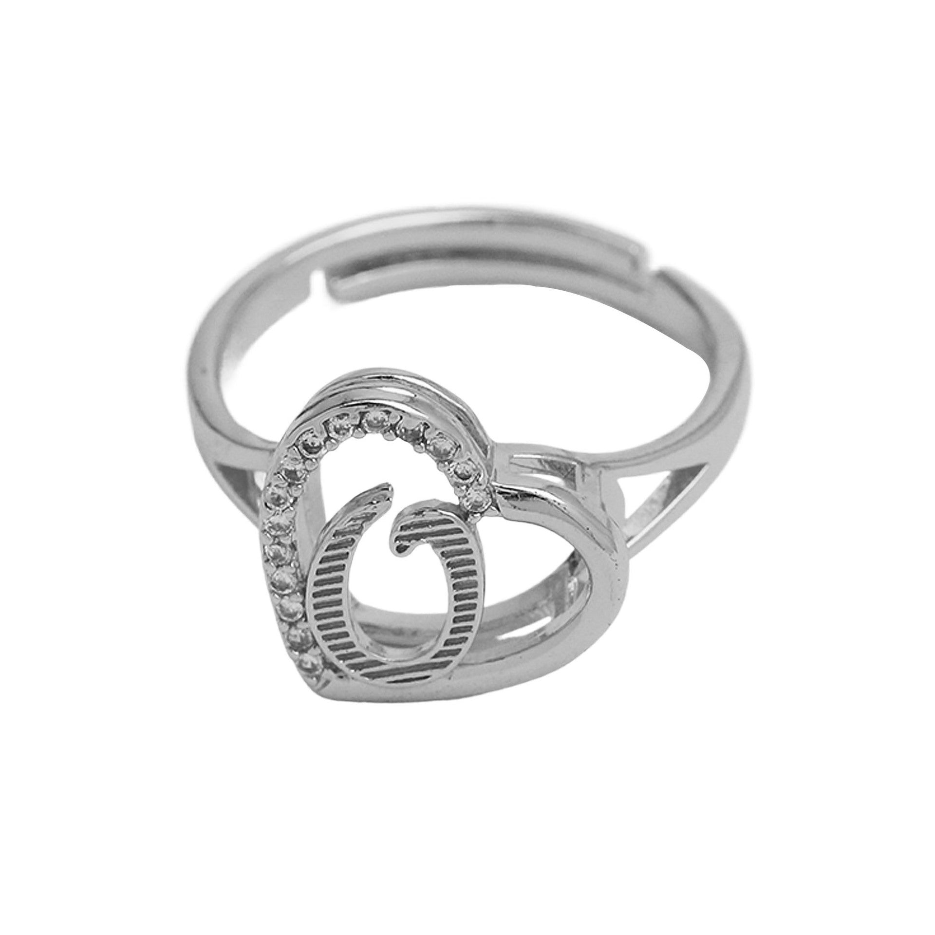 Wholesale  heart-shaped love texture hollow 26 grass English letters open heart ring