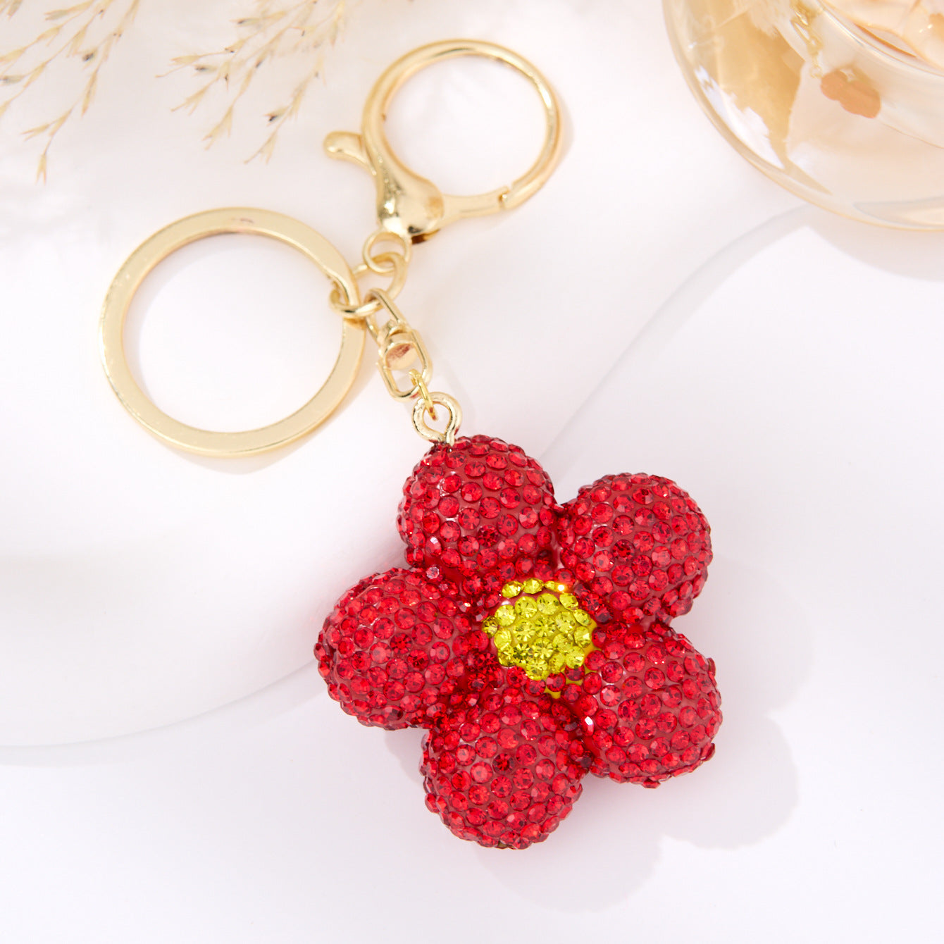 Wholesale Alloy Diamond-Encrusted Hollow Flower Double-Sided Keychain Car Key Bag Charm Fashion Accessory