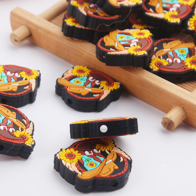 Wholesale 10pcs Cartoon Sunflower Western Style Boots Silicone Beads Focal Beads DIY Beadable Pen Accessories ACC-BDS-GuangTian024