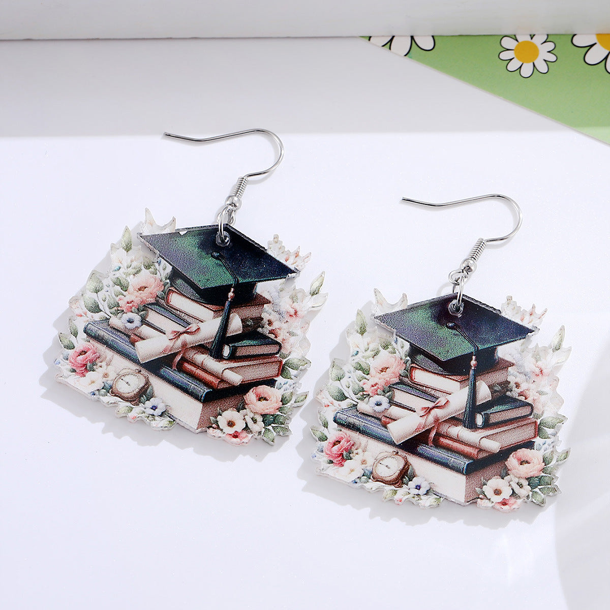 Wholesale Graduation season bachelor hat book flower bow scroll pendant earrings