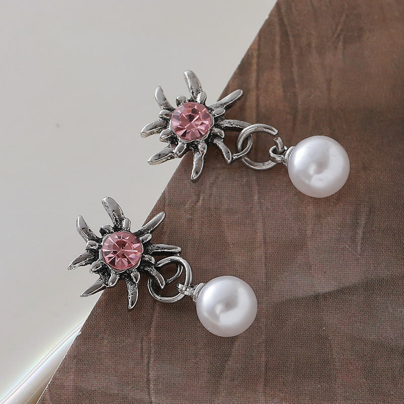 Wholesale Alloy Flower Earrings Edelweiss Pearl Studs Trendy Party Jewelry for Women