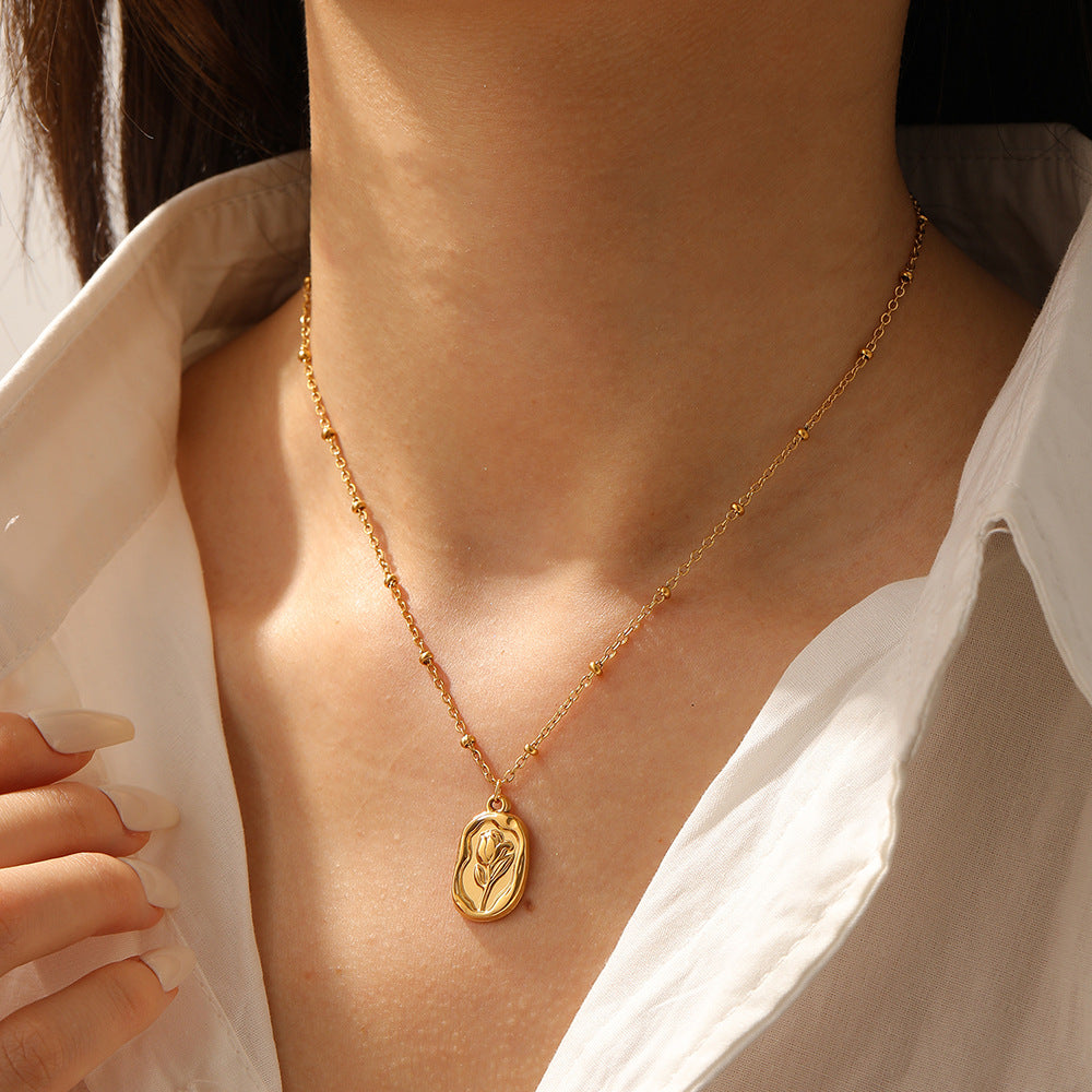 Wholesale Stainless steel rose pendant necklace