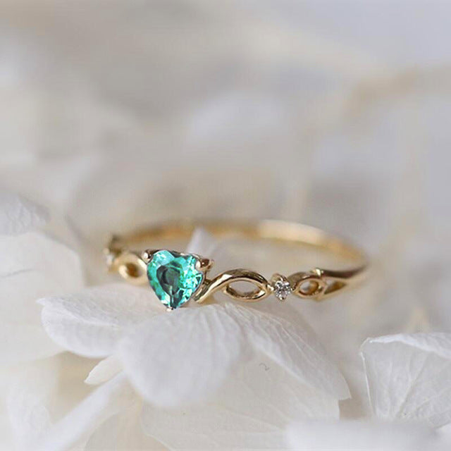 Wholesale Women S Heart Shaped Sea Blue Topaz Ring Alloy Fashion Jewelry Accessory Gift