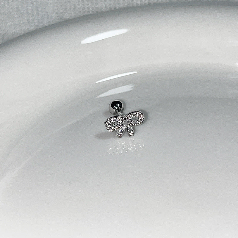 Wholesale  Bow Pearl Titanium Steel Screw Ear Nail Earrings