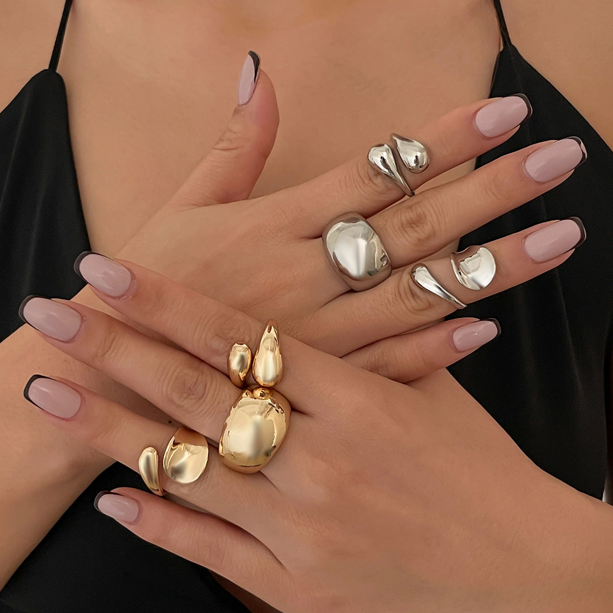 Wholesale Irregular alloy ring 3-piece set smooth geometric