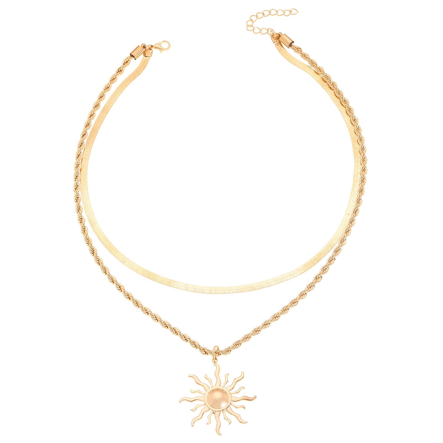 Wholesale Gold Electroplated Alloy Sun Flame Pendant Layered Necklace For Women Fashion Jewelry Accessory