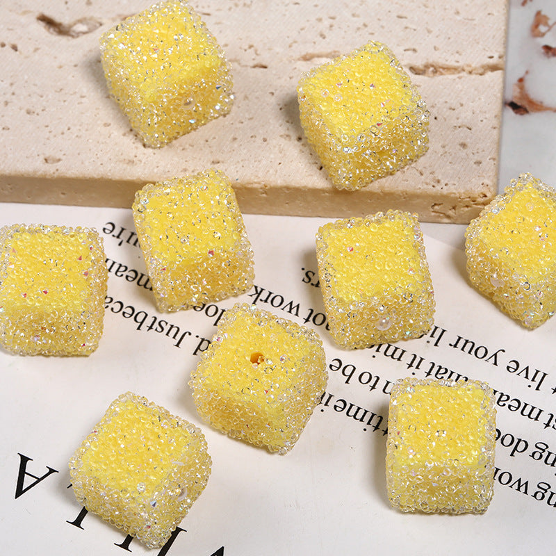 Wholesale of 5pcs/pack of Water Diamonds, Soft Sugar Beads, Candy Colored Square Full Diamond Beads ACC-BDS-BLG025