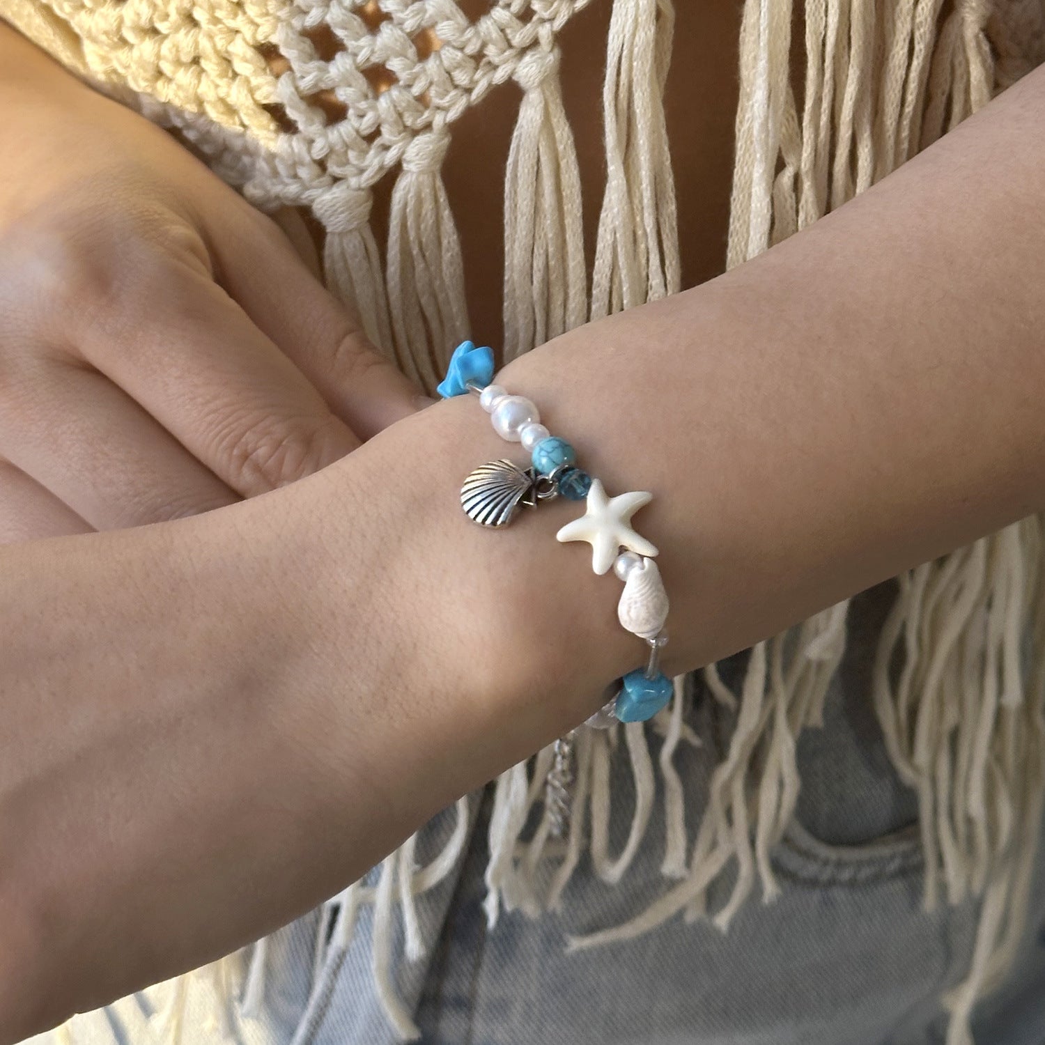 Wholesale  Gravel Starfish Shell Bracelet Bohemian Summer  Bracelet