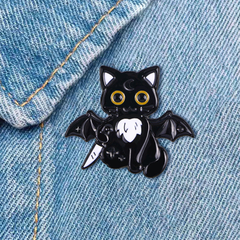 Wholesale  Black Cat Skull Brooch