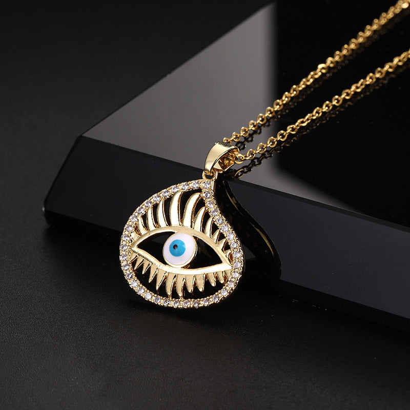 Wholesale Chic Demon Eye Pendant Necklace Copper Electroplated O Shaped Chain Stylish Jewelry Accessory For Boutique Resale