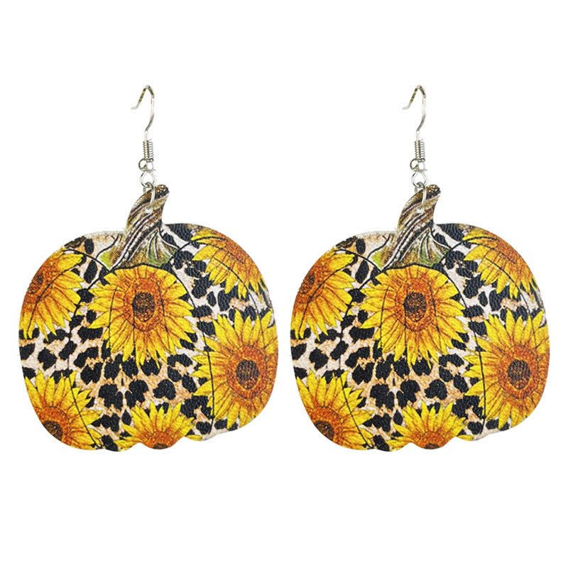 Wholesale 2 Pairs/pack Halloween Thanksgiving Day Aztec Pumpkin Wood Earrings ACC-ES-HY140