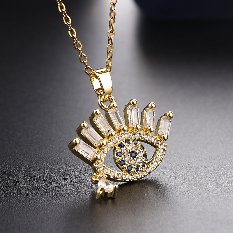 Wholesale Copper Clavicle Chain Colored Zircon Eye Pendant Evil Eye Necklaces ACC-NE-SY011