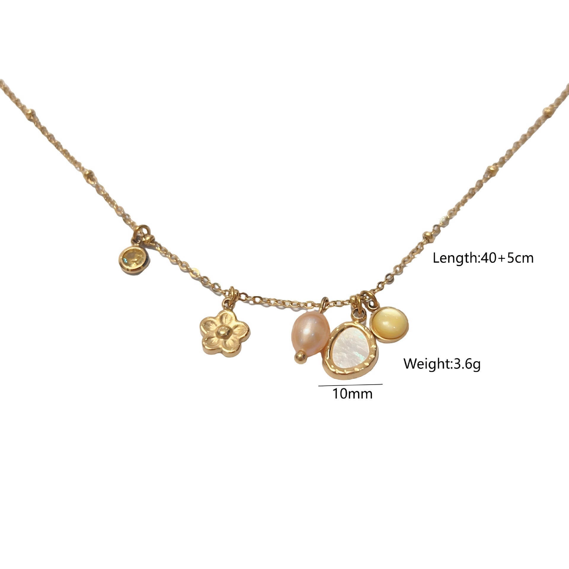 Wholesale natural stone pearl element beaded necklace stainless steel shell pearl pendant necklace