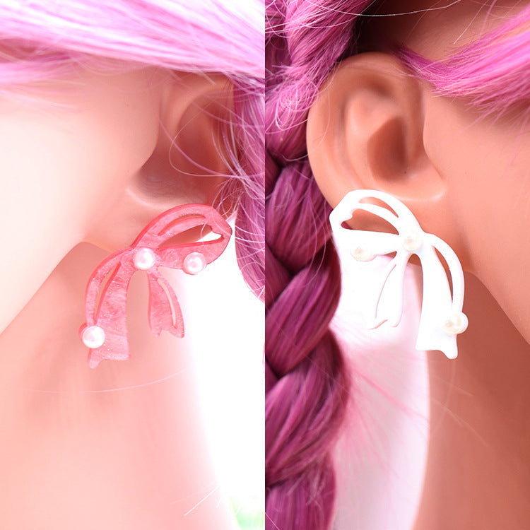 Wholesale 5pcs Bow Pearl Acrylic Earrings Bow Earrings Pearl Earrings ACC-ES-XiaoYan052
