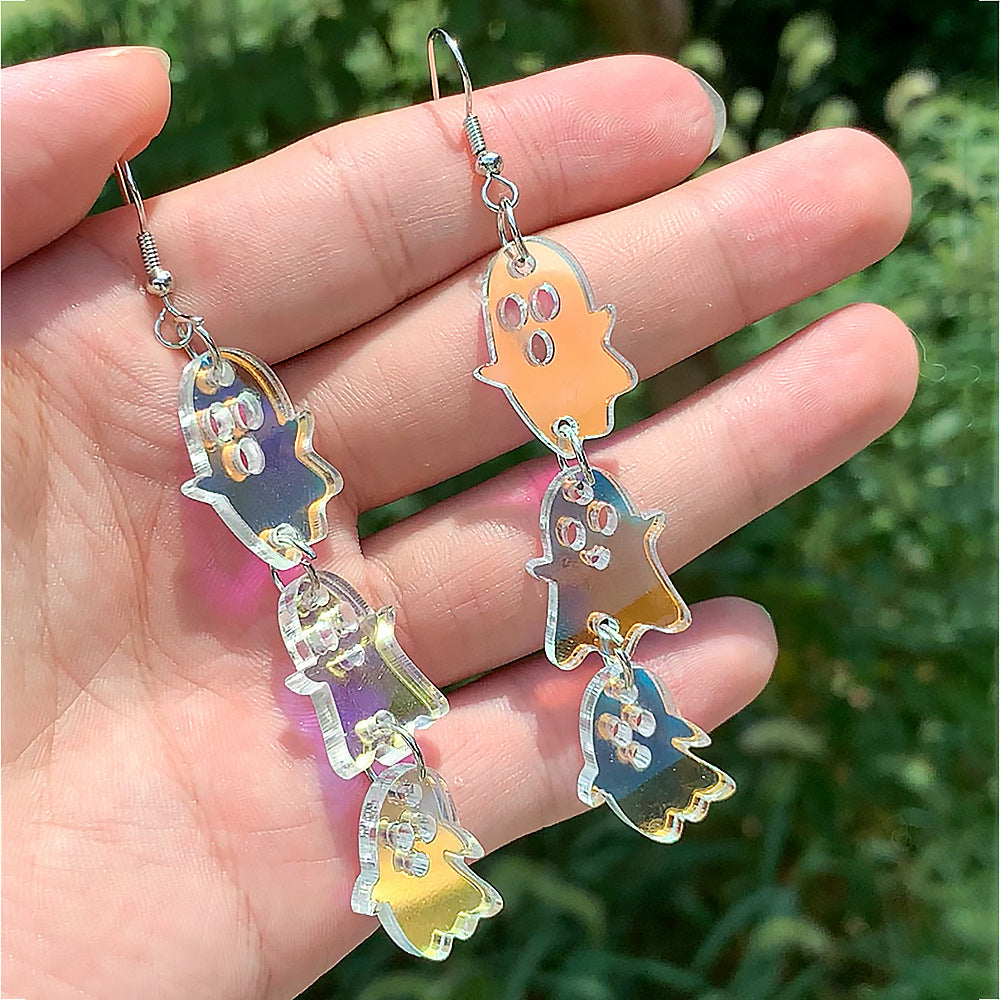 Wholesale Halloween  Colorful Skull Alien Splicing Long Acrylic Earrings