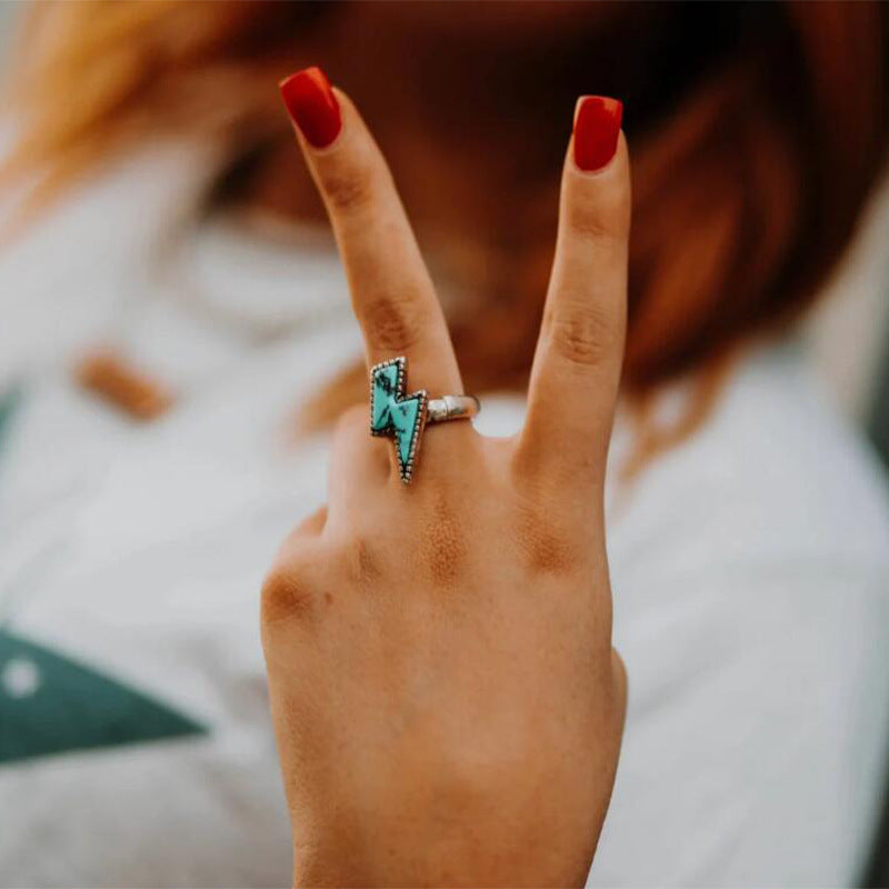 Wholesale Lightning Bolt Punk Bohemian Turquoise Ring