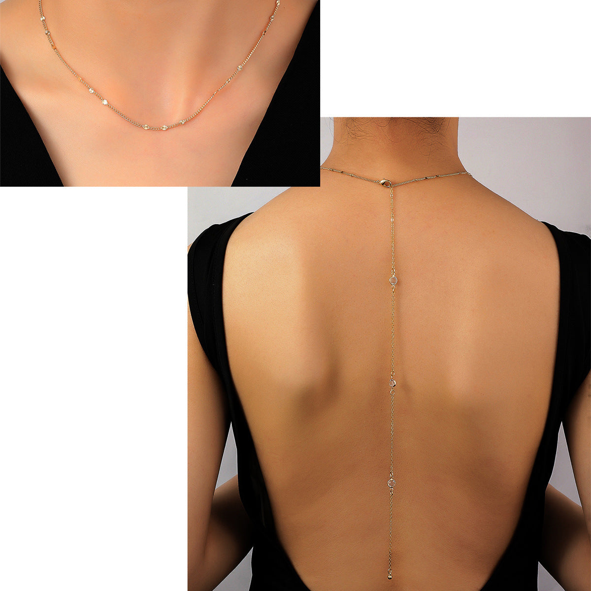Wholesale 14K Gold Natural Stone Body Chain Zirconia Clavicle Chain