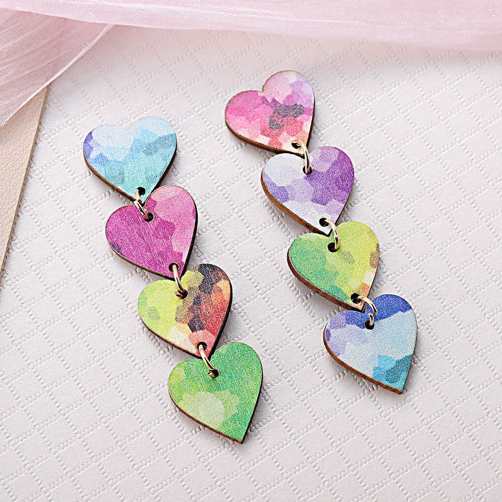 Wholesale Valentine's Day Painted Love Quadruple Tassel Pendant Earrings