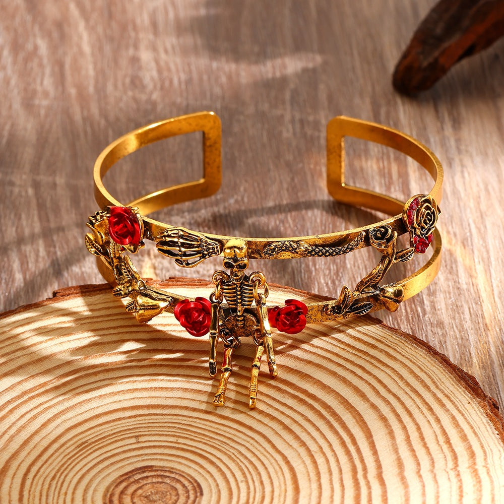 Wholesale Fashion Punk Skull Snake Arm Cuff Antique Silver Alloy Resale Jewelry Accessory