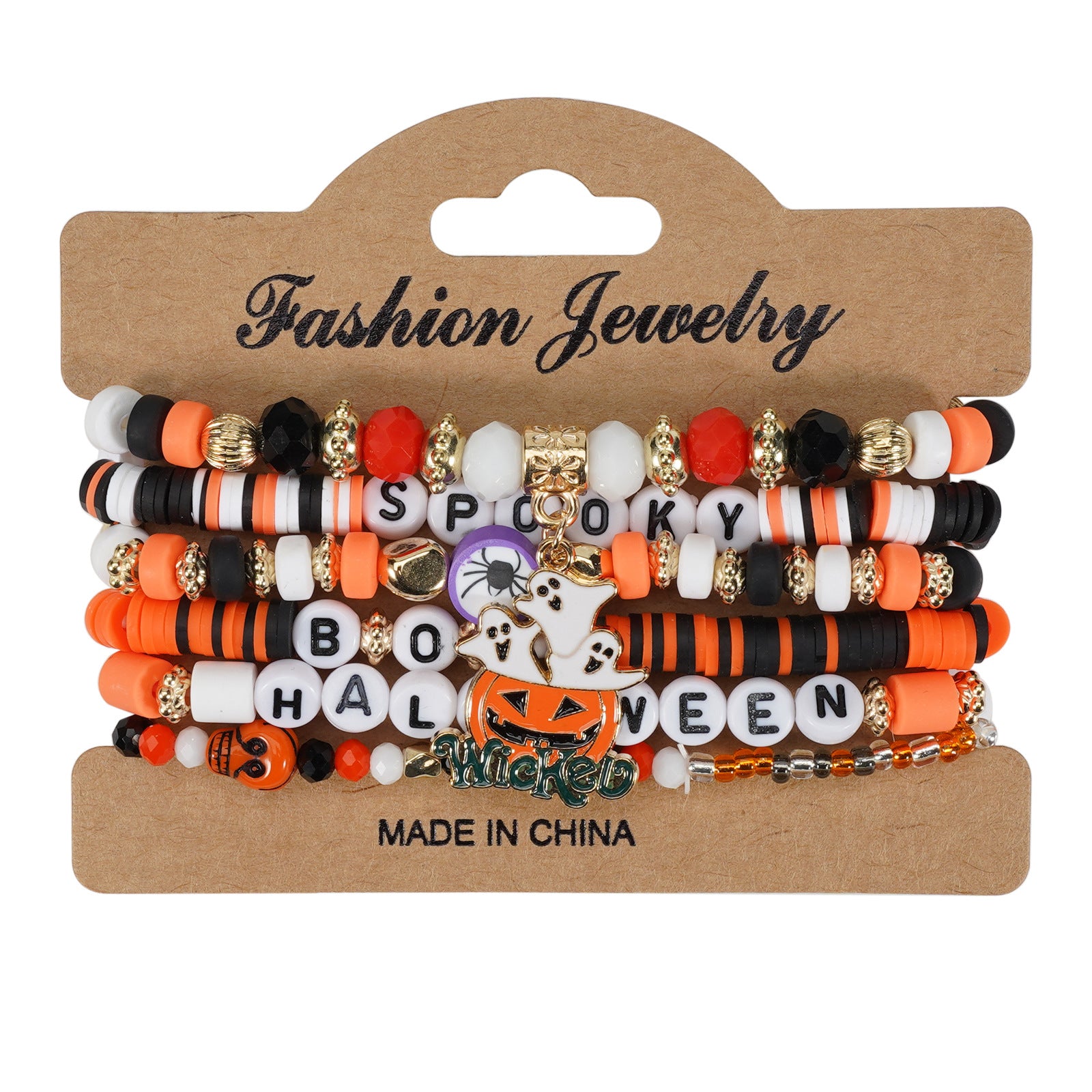 Wholesale Halloween Multi-layer Bat Pumpkin Spider Polymer Clay Bracelet Layered Bracelet Set ACC-BT-XinY013