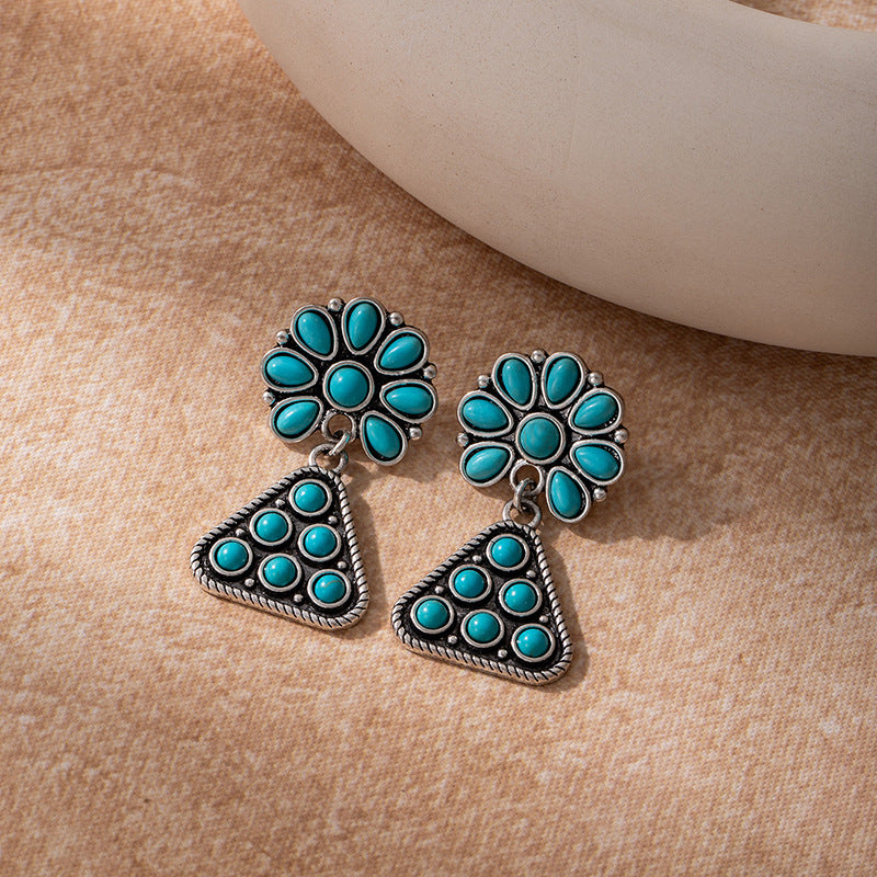 Wholesale Bohemian-Style Turquoise Flower Earrings for Women — Colorful Triangular Dangles