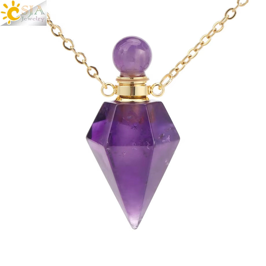 Wholesale Natural Stone Crystal Perfume Bottle Necklace ACC-NE-HuaiShe005