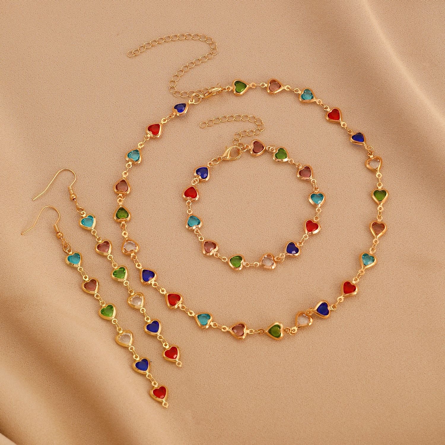 Wholesale Fashion Heart Shape Drop Tassel Earrings For Women Copper Electroplated Colorful Jewelry Accessory Party Wear Resale