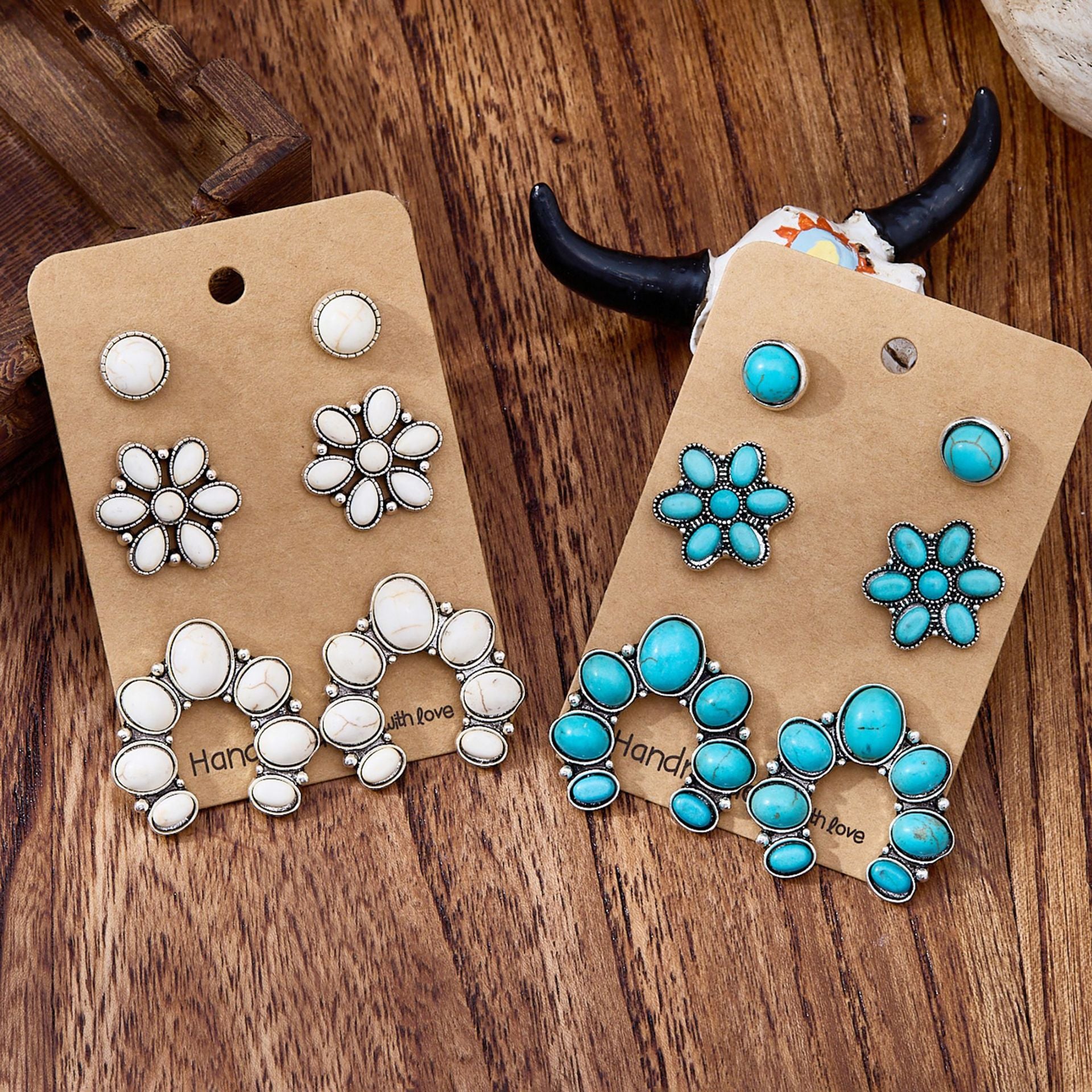 Wholesale Zinc Alloy Bohemian Turquoise Earring Set Vintage Western Design Fashion Accessory for Everyday Wear
