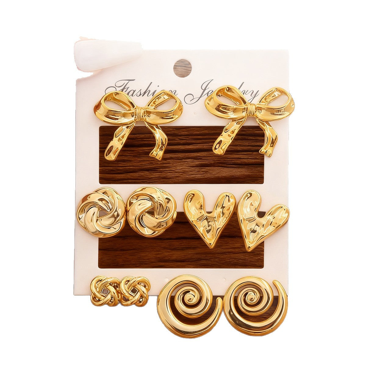 Wholesale Bow Heart Design Resin Earrings Set For Women Gold Electroplated Fashion Accessory Trendy Gift
